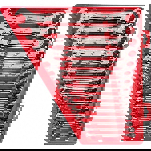 Ratcheting Combination Wrench Set: 15 Pc, Inch